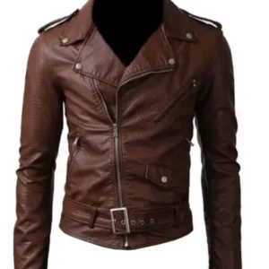 Belted Rider Brown Genuine motorcycle Leather Jacket