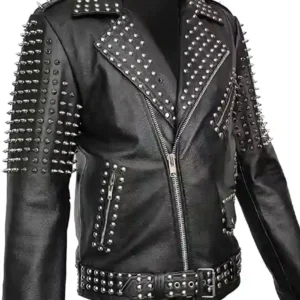 Black Leather Jacket with Spikes For Men