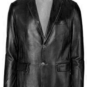 Black Slim fit Two Button Leather Coat For Men