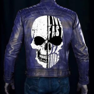 Blue Cafe Racer Jacket With Skull