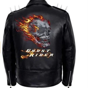 Ghost Rider Leather Jacket with Spikes and Skull