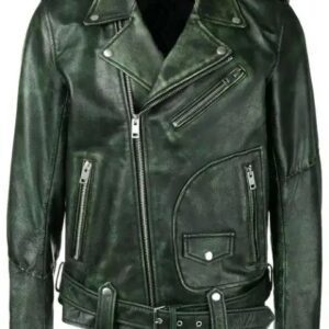 Green Motorcycle Brando Style Vintage Leather Jacket