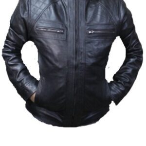 Black Quilting Motorbike Leather Jacket For Men