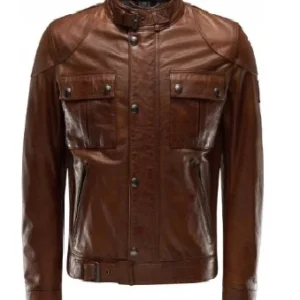 MEN'S GANGSTER BROWN LEATHER MOTORCYCLE JACKET