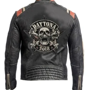 MENS VINTAGE RACER DAYTONA LEATHER JACKET BLACK BIKER
