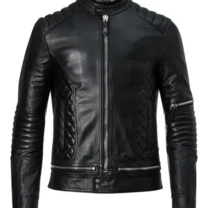 Mens Black Bomber Quilted Leather stylish Jacket