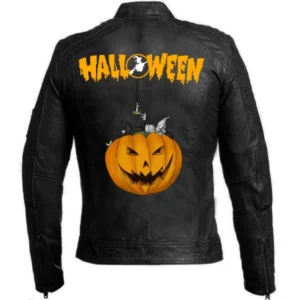 Mens Black Halloween Vintage Biker Cafe Racer Leather Jacket