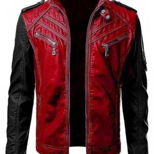 Black Red Motorcycle Cafe Racer Vintage Classic Leather Jacket