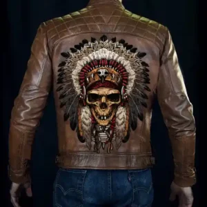 NATIVE AMERICA BROWN VINTAGE LEATHER JACKET