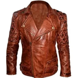 Men's Classic Diamond Biker Motorcycle Vintage Quilted 100% Genuine Leather Jacket