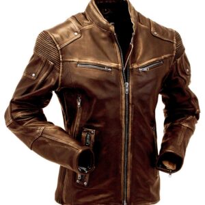 Dark Brown Vintage Style Leather Jacket For Men