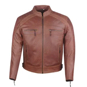 Men's Heavy-Duty Vintage Brown Leather Motorcycle Cafe Racer Jacket