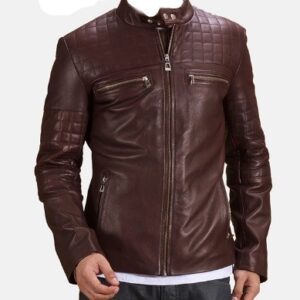 Men's Quilted Maroon Leather Biker Jacket