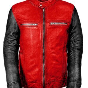 Mens Red Vintage Biker Motorcycle Cafe Racer Leather Jacket
