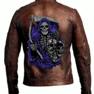 Mens Vintage Biker Motorcycle Brown Cafe Racer Reapers Crew Leather Jacket