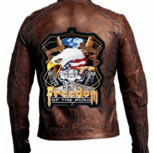 Mens Vintage Motorcycle Freedom of the Road Brown Leather Jacket