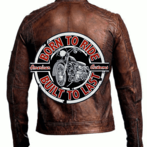 Mens Vintage Motorcycle Born to Ride Brown Leather Jacket