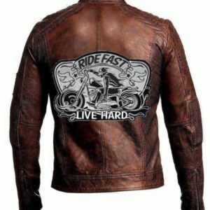 Mens Vintage Motorcycle Live Fast Brown Leather Jacket
