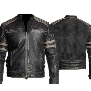 Mens Vintage Biker Retro Motorcycle Cafe Racer Moto Distressed Leather Jacket