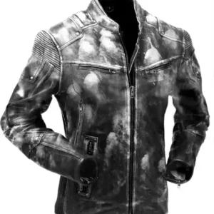 Mens Vintage Biker Style Motorcycle Cafe Racer Distressed Genuine Leather Jacket