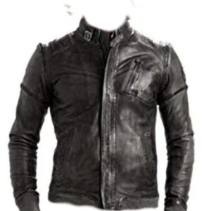 Men's Vintage Diesel Black Convertible Cafe Racer 100% Genuine Leather Jacket