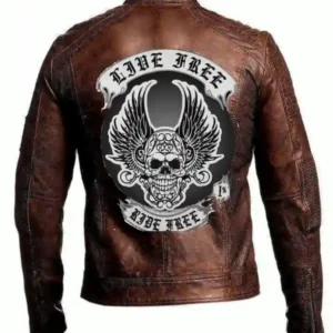 Mens Vintage Motorcycle Distressed Brown Cafe Racer Live free Leather Jacket