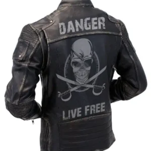 Motorcycle Danger Live Free Biker Black Leather Jacket