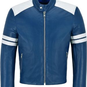 Navy Blue Leather Jacket For Men
