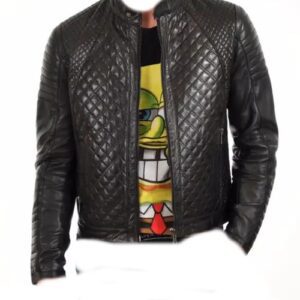 New Men's Genuine Lambskin Black Slim fit Biker Quilted Leather Jacket