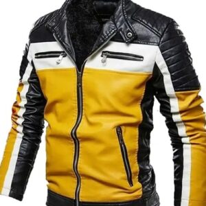 Black And Yellow slim fit biking leather jacket