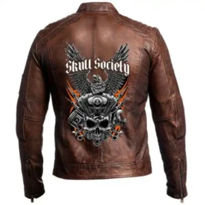 Vintage Cafe Racer Motorcycle Distressed Brown Leather Jacket