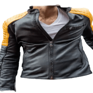 Black And Yellow Quilted Leather Jacket