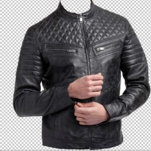 Black Quilted Leather Jacket For Men